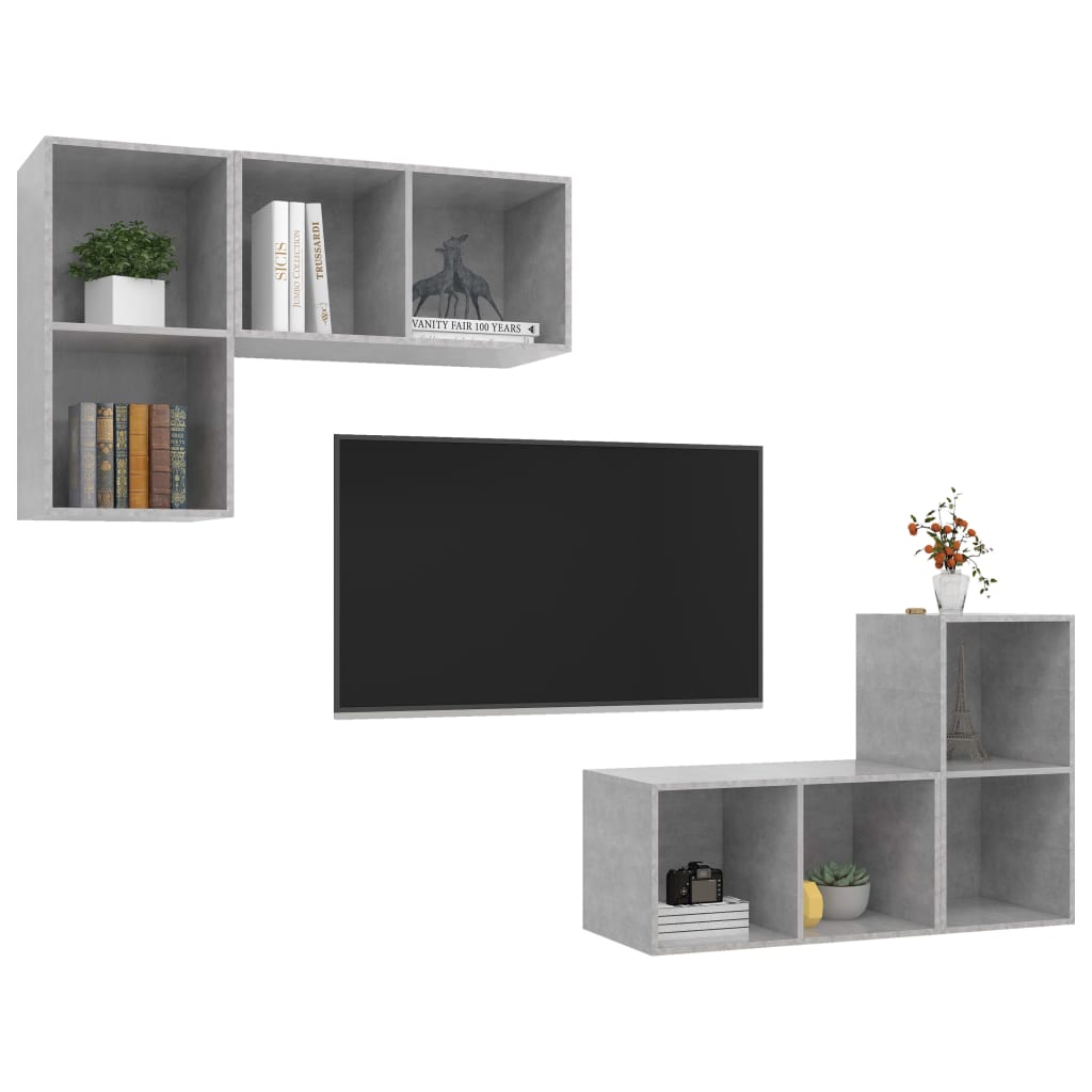 Wall-mounted TV Cabinets 4 pcs Concrete Grey Engineered Wood