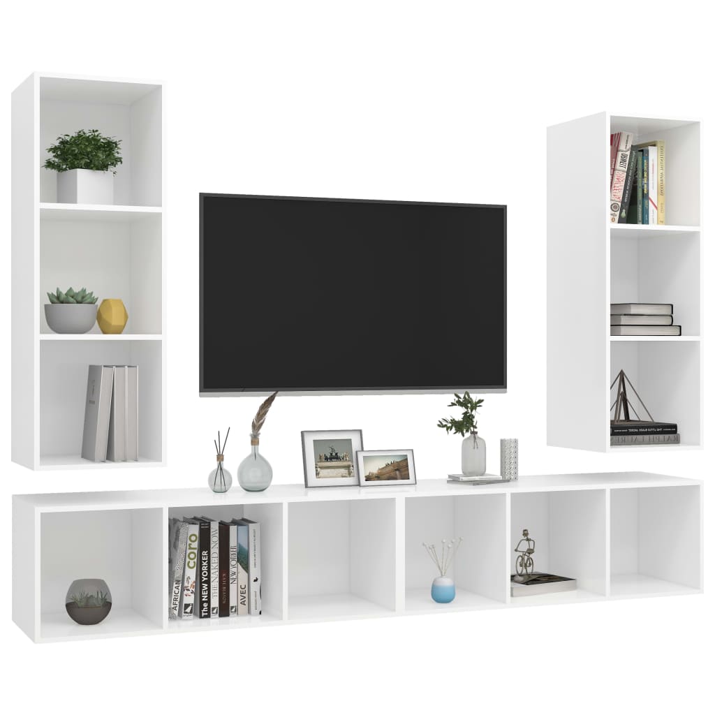 Wall-mounted TV Cabinets 4 pcs White Engineered Wood