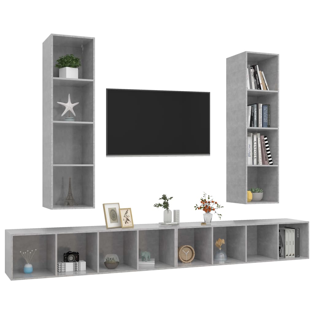 Wall-mounted TV Cabinets 4 pcs Concrete Grey Engineered Wood