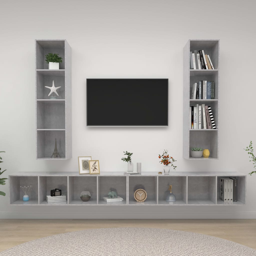 Wall-mounted TV Cabinets 4 pcs Concrete Grey Engineered Wood