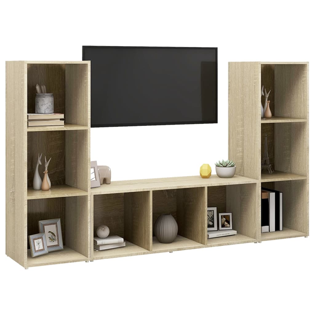TV Cabinets 3 pcs Sonoma Oak 107x35x37 cm Engineered Wood
