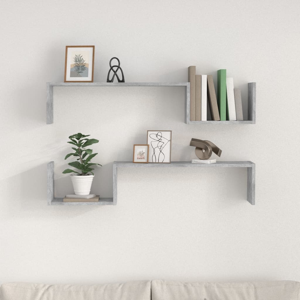 Wall Shelf 2 pcs Concrete Grey 100x15x20 cm Engineered Wood