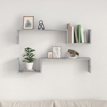 Wall Shelf 2 pcs Concrete Grey 100x15x20 cm Engineered Wood
