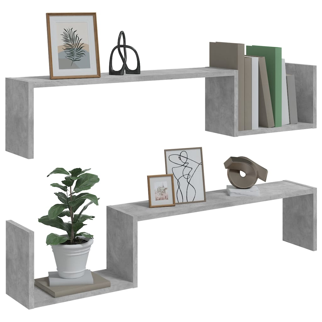 Wall Shelf 2 pcs Concrete Grey 100x15x20 cm Engineered Wood