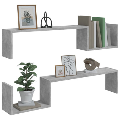 Wall Shelf 2 pcs Concrete Grey 100x15x20 cm Engineered Wood