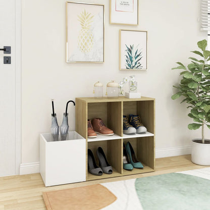 Hall Shoe Cabinet White and Sonoma Oak 105x35.5x70 cm Engineered Wood