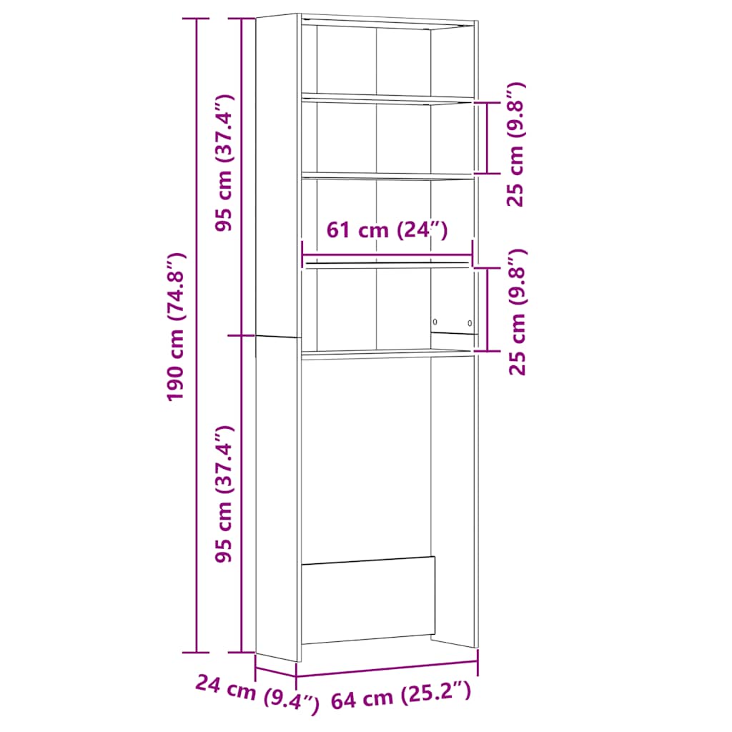 Washing Machine Cabinet Sonoma Oak 64x24x190 cm