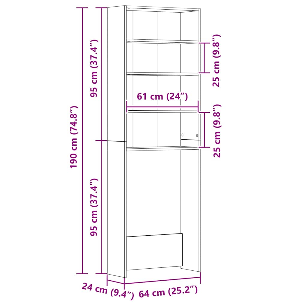 Washing Machine Cabinet High Gloss White 64x24x190 cm