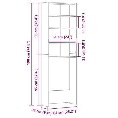 Washing Machine Cabinet High Gloss White 64x24x190 cm