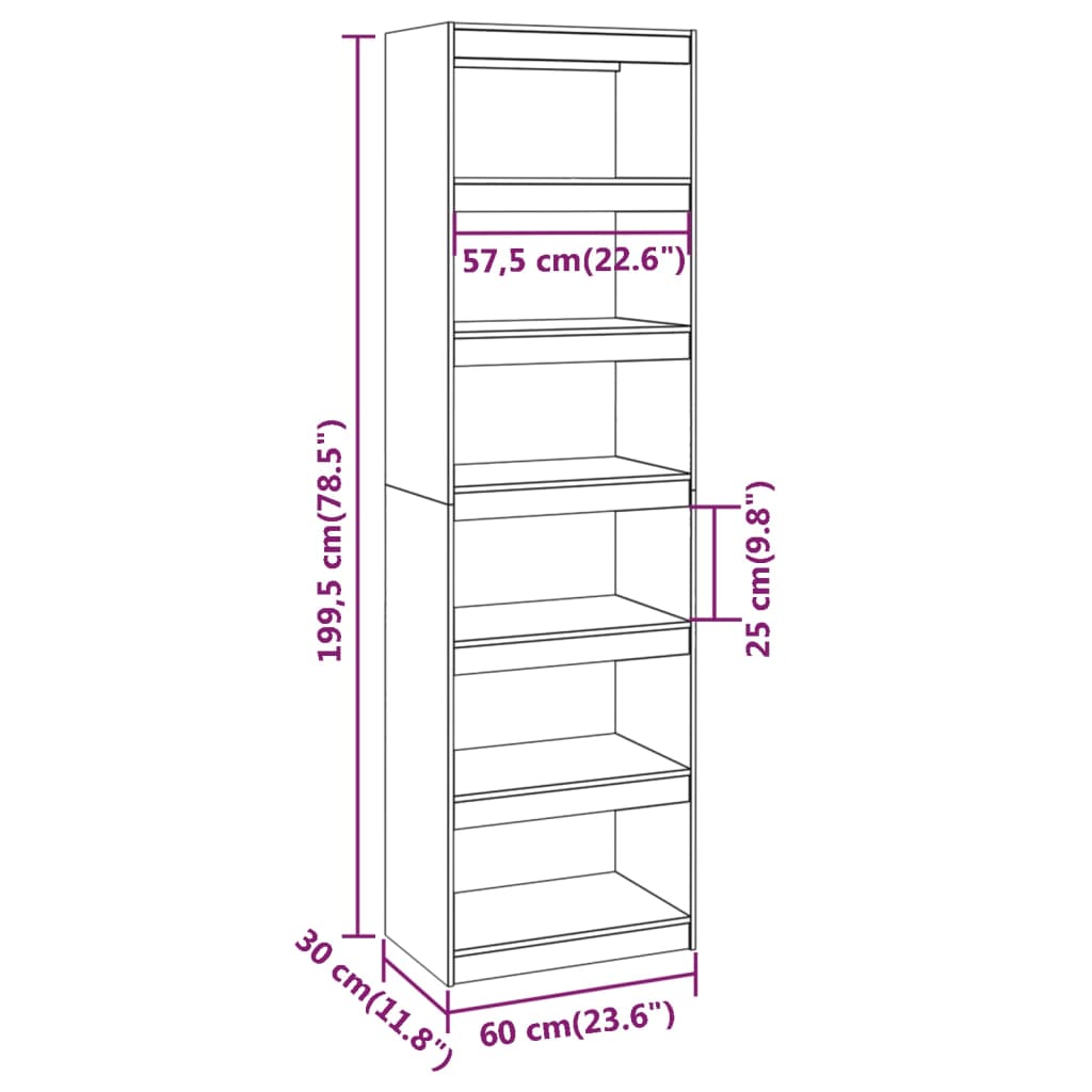 Book Cabinet/Room Divider Grey 60x30x199.5 cm Solid Wood Pine