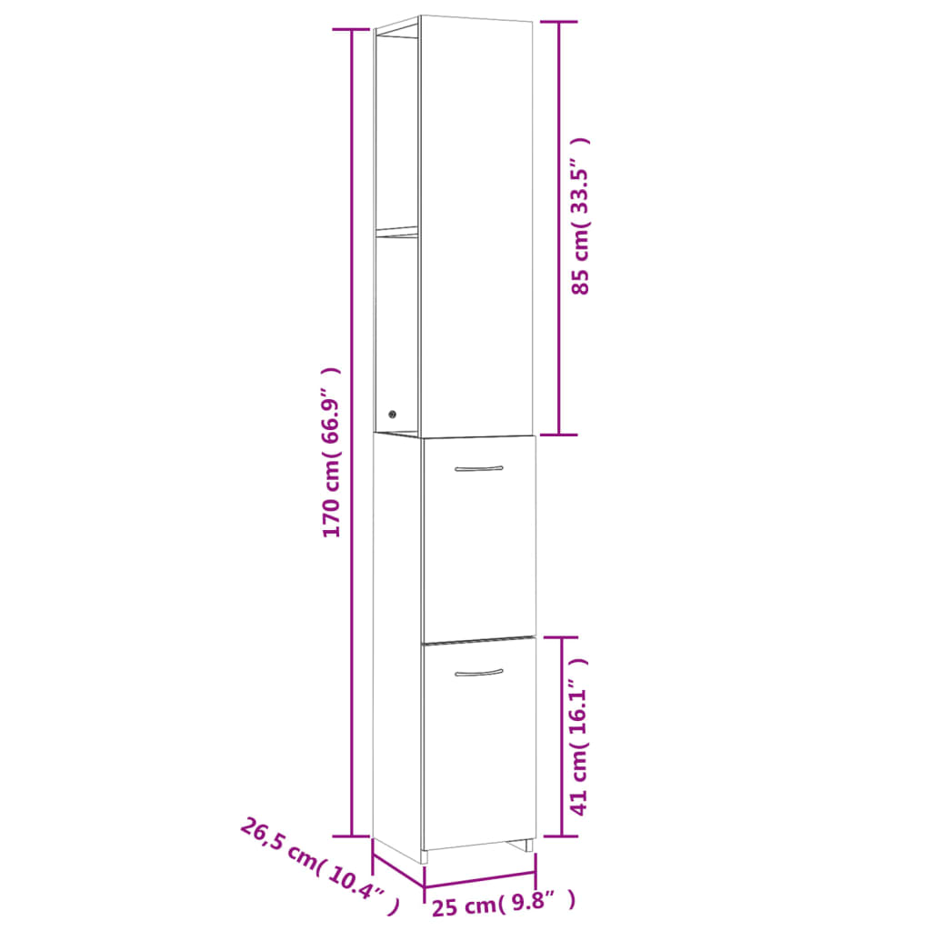 Bathroom Cabinet Concrete Grey 25x26.5x170 cm Engineered Wood