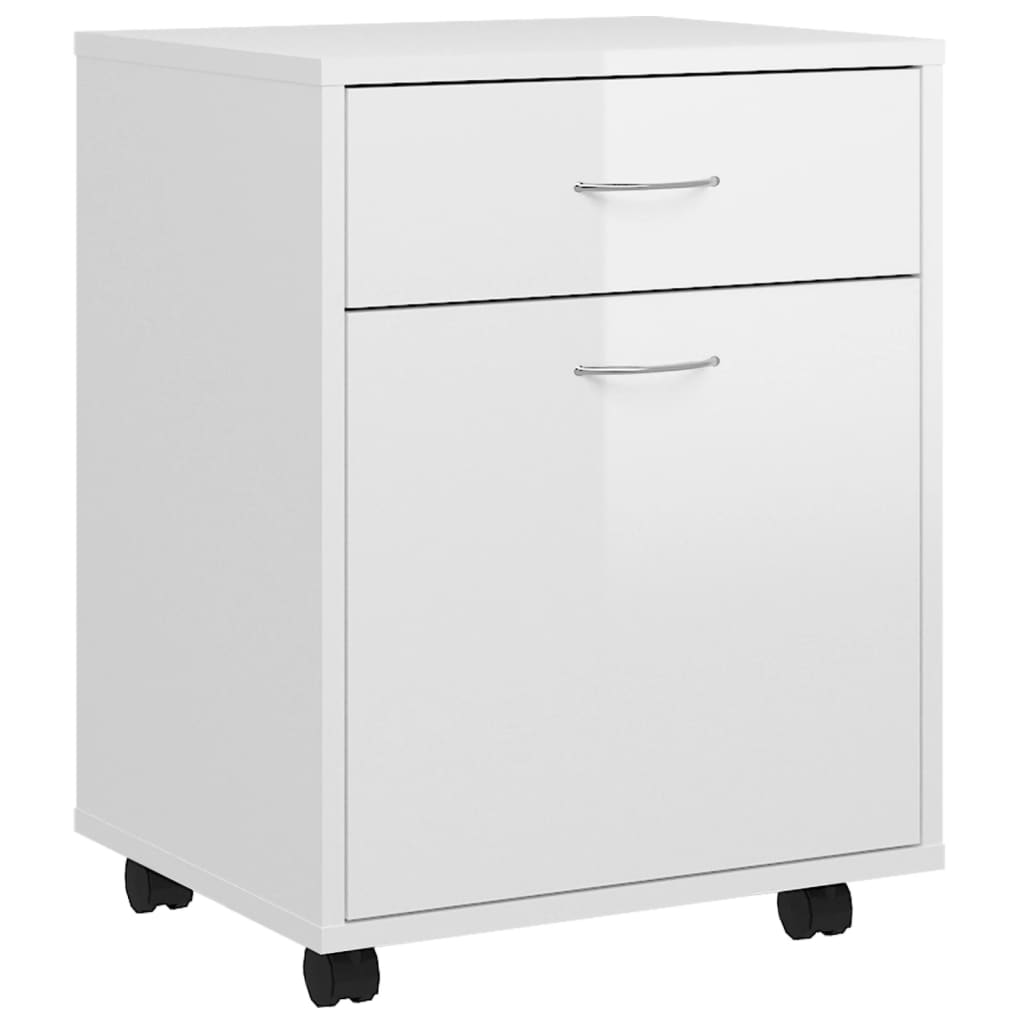 Rolling Cabinet High Gloss White 45x38x54 cm Engineered Wood