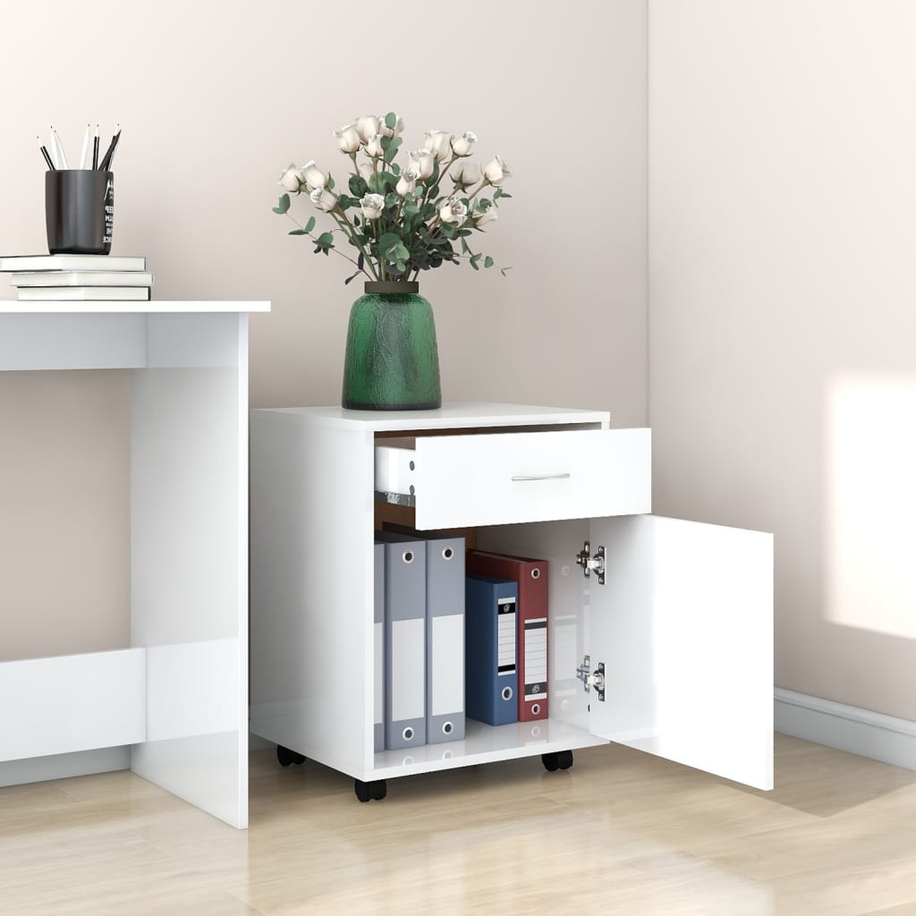 Rolling Cabinet High Gloss White 45x38x54 cm Engineered Wood