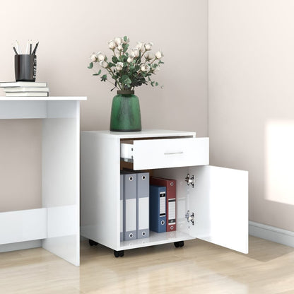 Rolling Cabinet High Gloss White 45x38x54 cm Engineered Wood