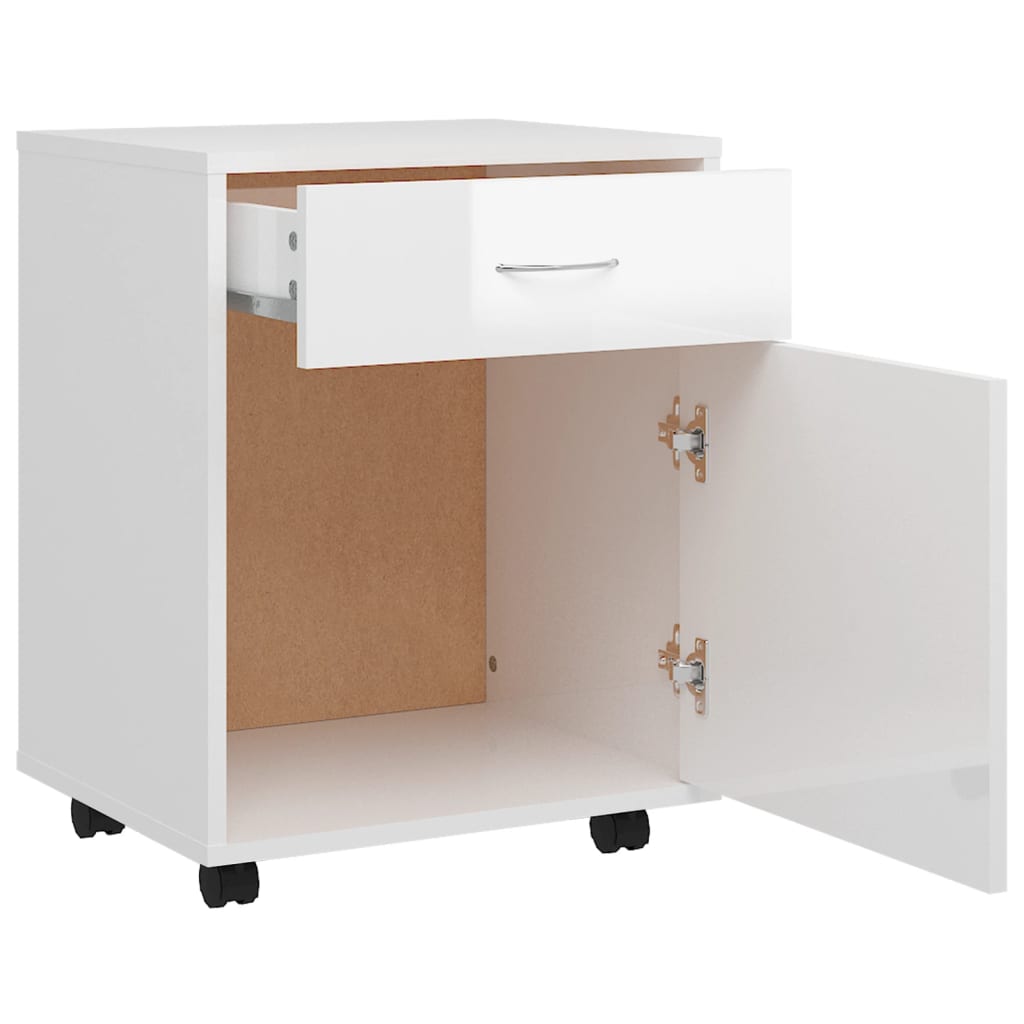 Rolling Cabinet High Gloss White 45x38x54 cm Engineered Wood
