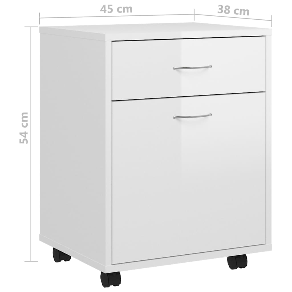 Rolling Cabinet High Gloss White 45x38x54 cm Engineered Wood