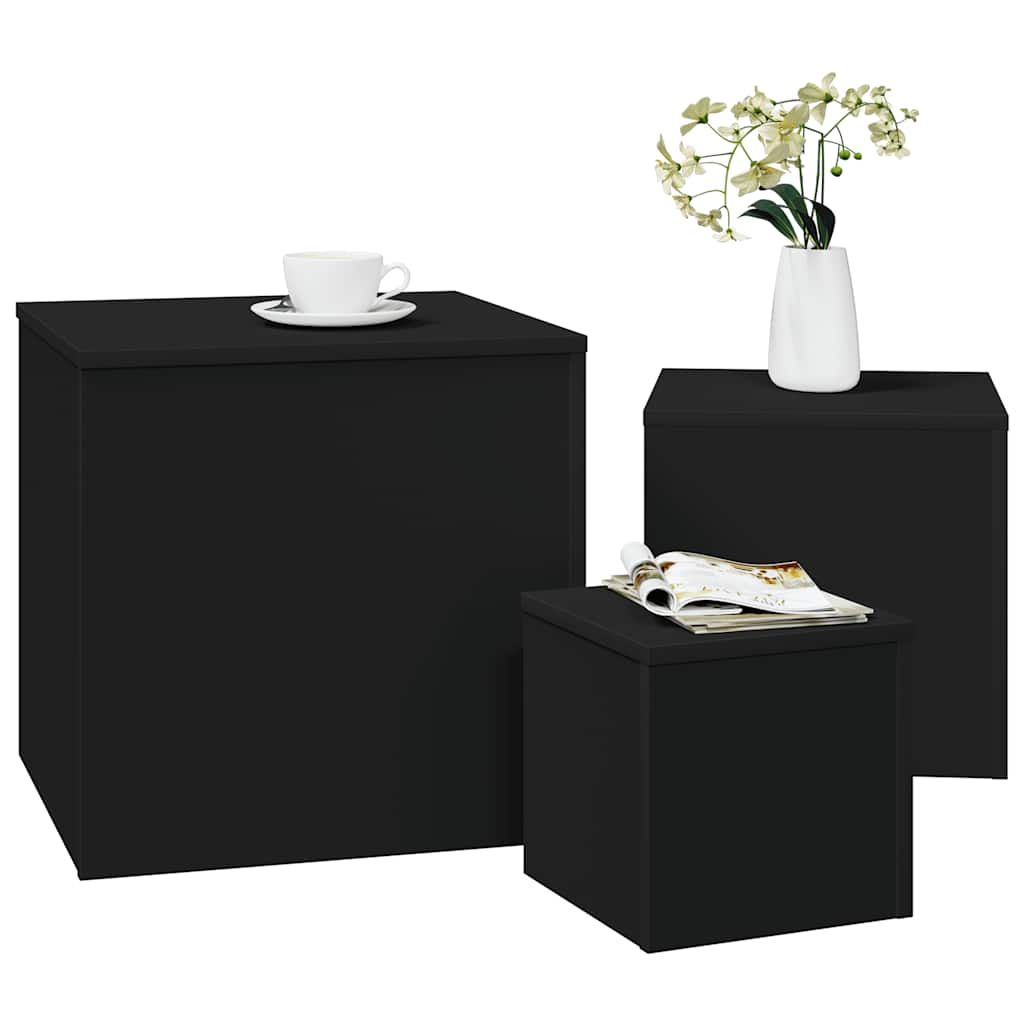 Side Tables 3 pcs Black Engineered Wood