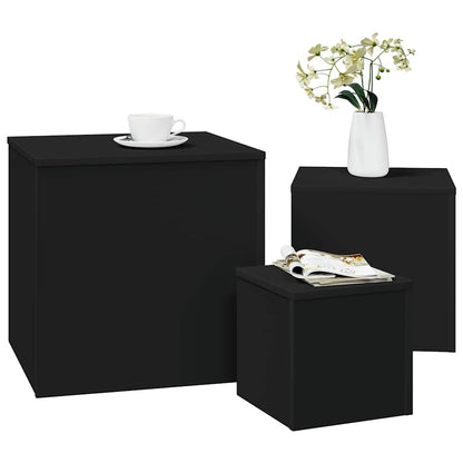 Side Tables 3 pcs Black Engineered Wood