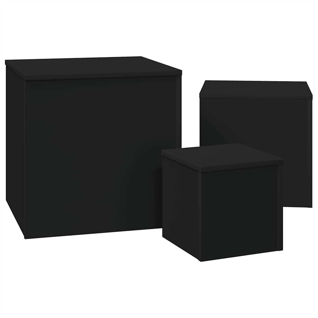 Side Tables 3 pcs Black Engineered Wood