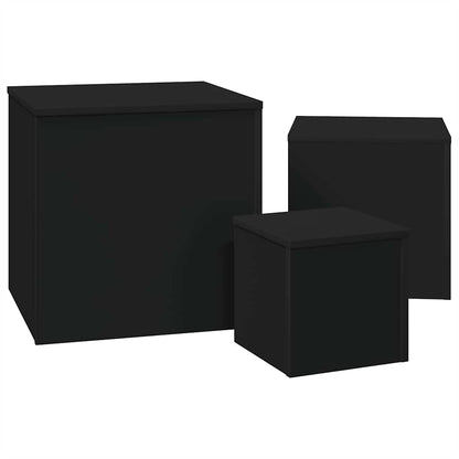 Side Tables 3 pcs Black Engineered Wood