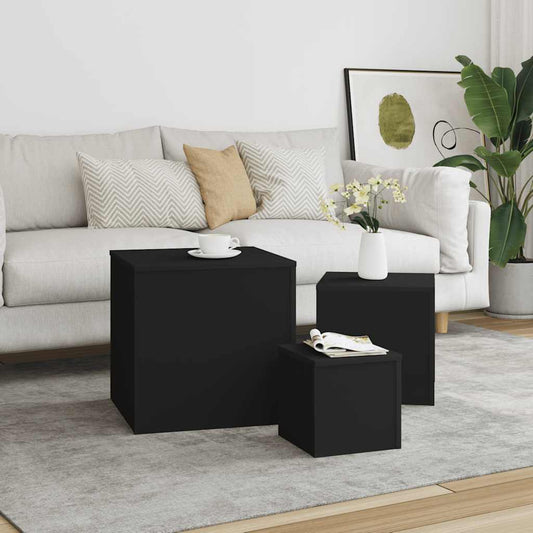 Side Tables 3 pcs Black Engineered Wood