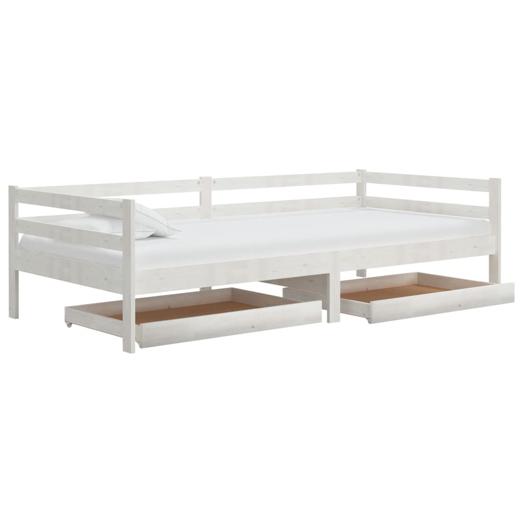 Day Bed Drawers 2 pcs White Solid Pinewood