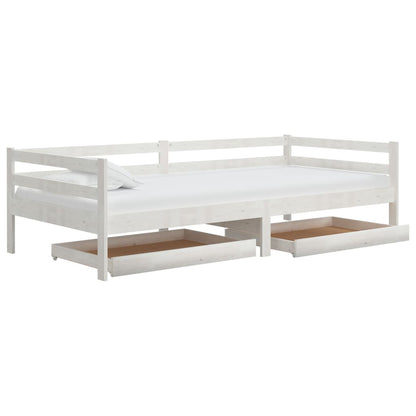 Day Bed Drawers 2 pcs White Solid Pinewood