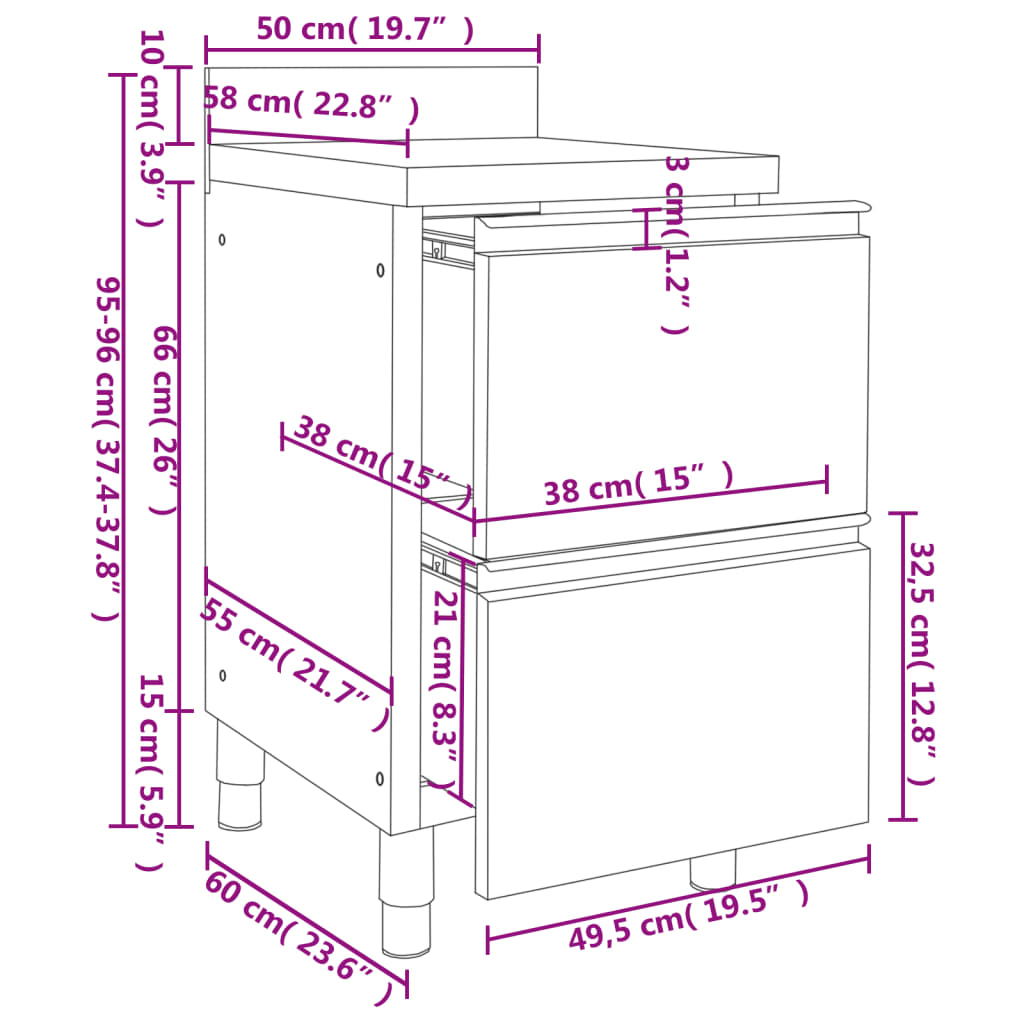 Commercial Kitchen Cabinets with 2 Drawers 2 pcs 50x60x96 cm
