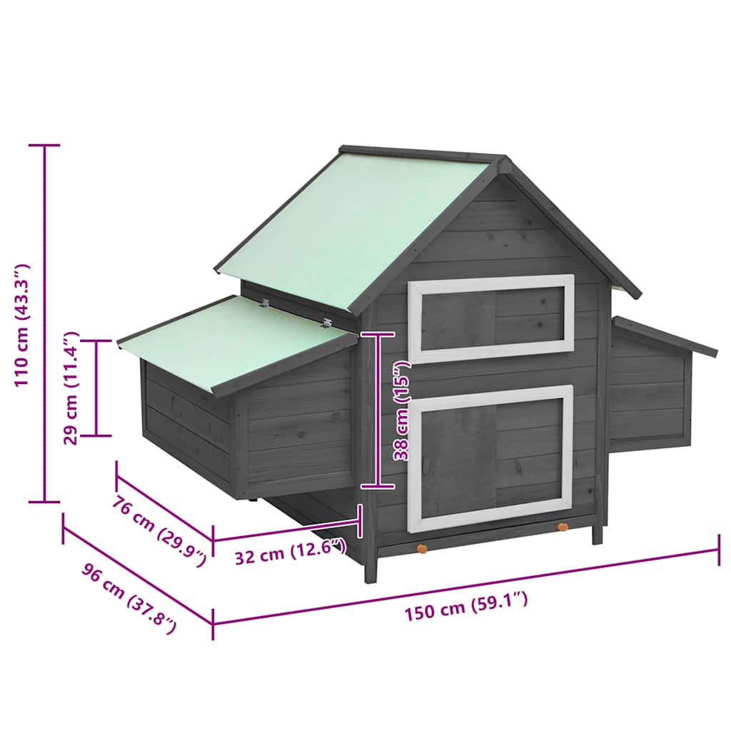 Chicken Coop Grey and White 150x96x110 cm Solid Firwood