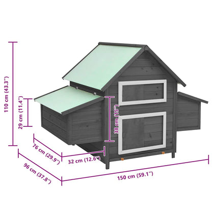 Chicken Coop Grey and White 150x96x110 cm Solid Firwood