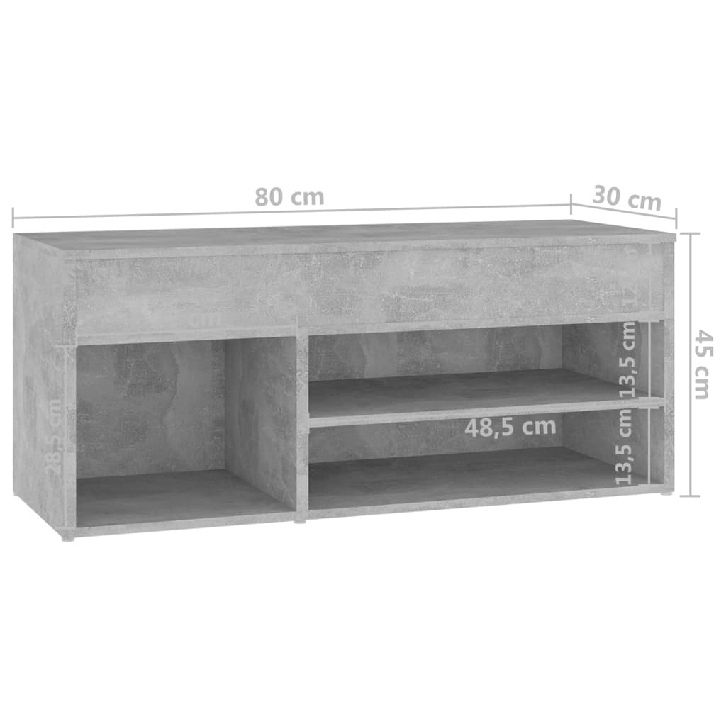 Shoe Bench Concrete Grey 80x30x45 cm Engineered Wood
