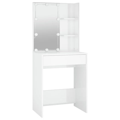 Dressing Table with LED High Gloss White 60x40x140 cm