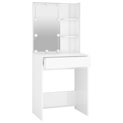 Dressing Table with LED High Gloss White 60x40x140 cm