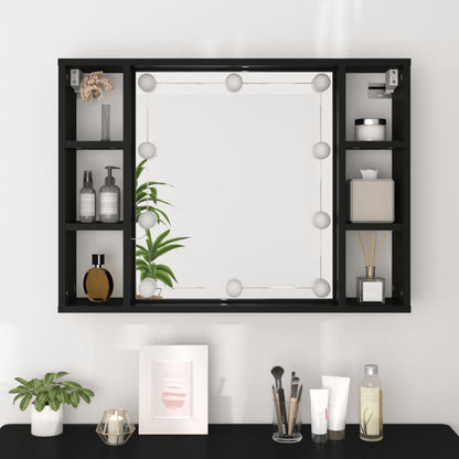 Mirror Cabinet with LED Black 76x15x55 cm