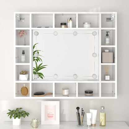 Mirror Cabinet with LED High Gloss White 91x15x76.5 cm