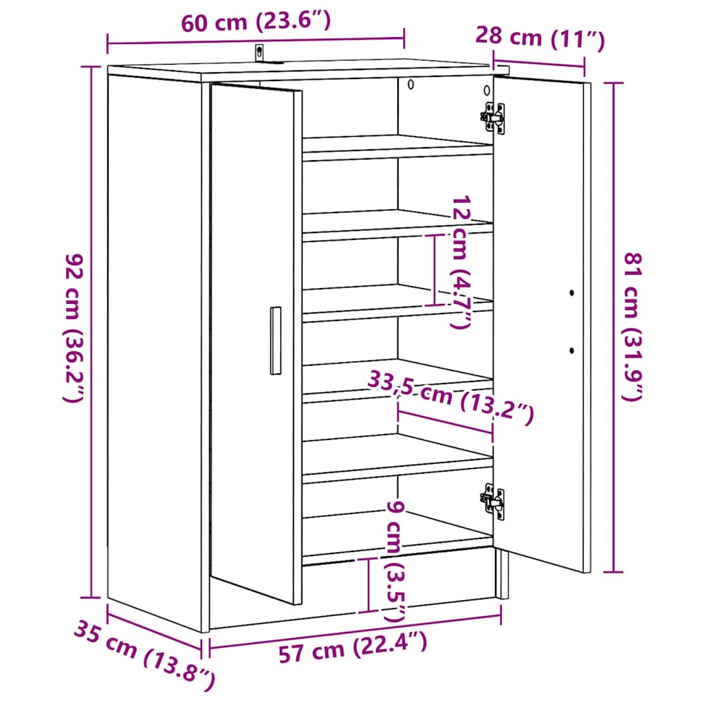 Shoe Cabinet Sonoma Oak 60x35x92 cm Engineered Wood