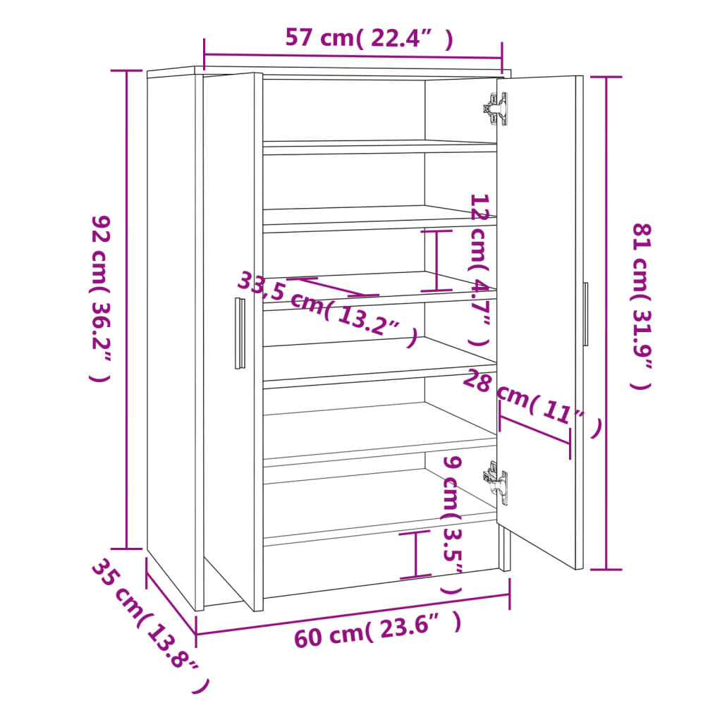 Shoe Cabinet Concrete Grey 60x35x92 cm Engineered Wood