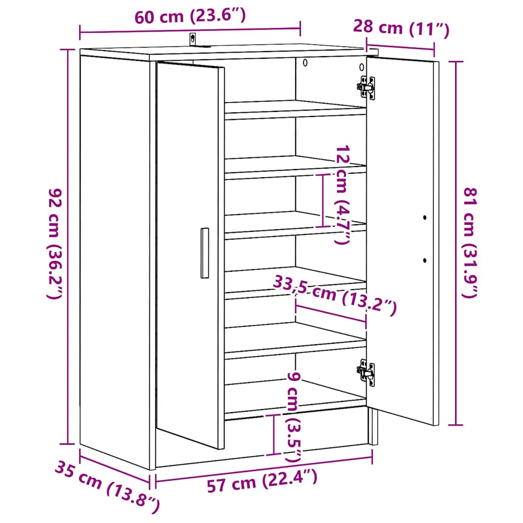 Shoe Cabinet Concrete Grey 60x35x92 cm Engineered Wood