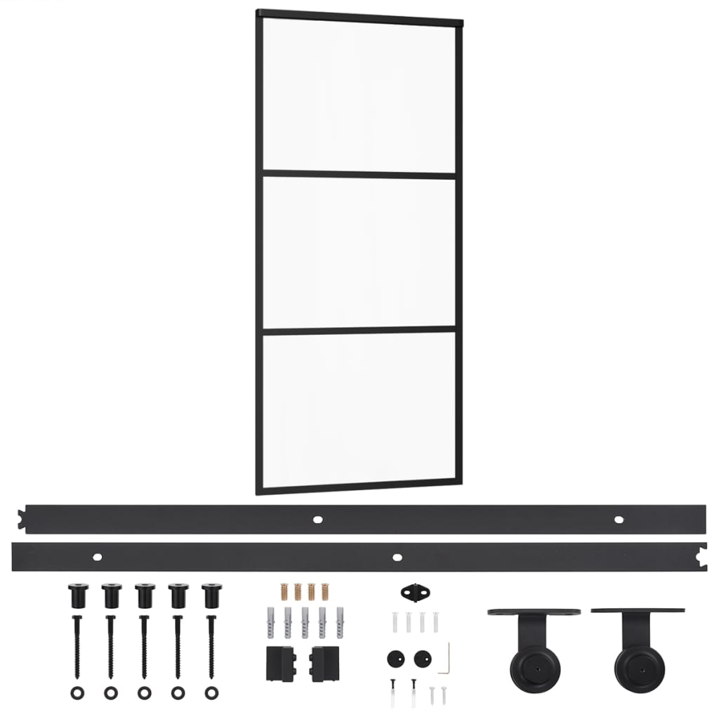 Sliding Door with Hardware Set ESG Glass&Aluminium 90x205 cm