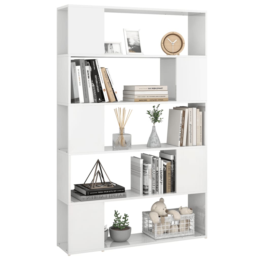 Book Cabinet Room Divider High Gloss White Engineered Wood