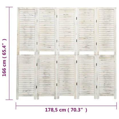 5-Panel Room Divider Antique White 178.5x166 cm Solid Wood