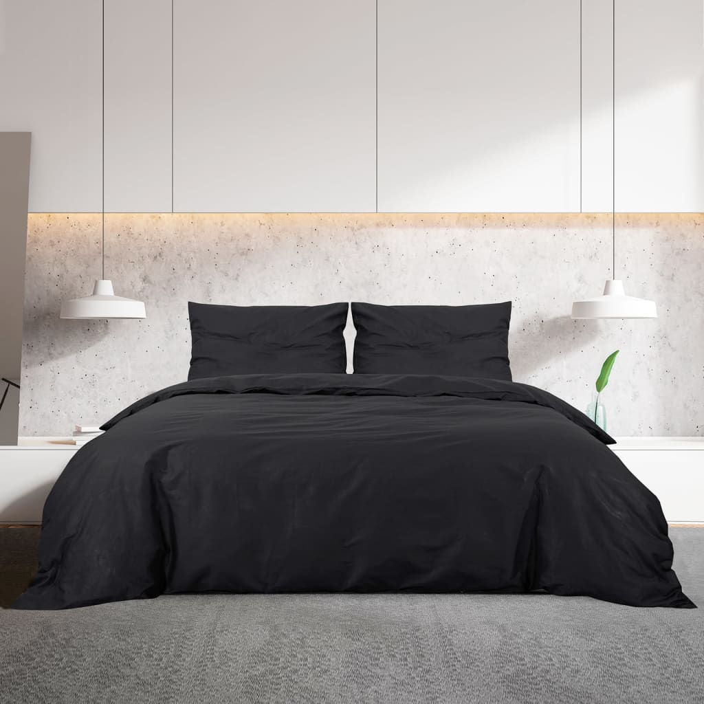Duvet Cover Set Black 240x220 cm Light-weight Microfiber
