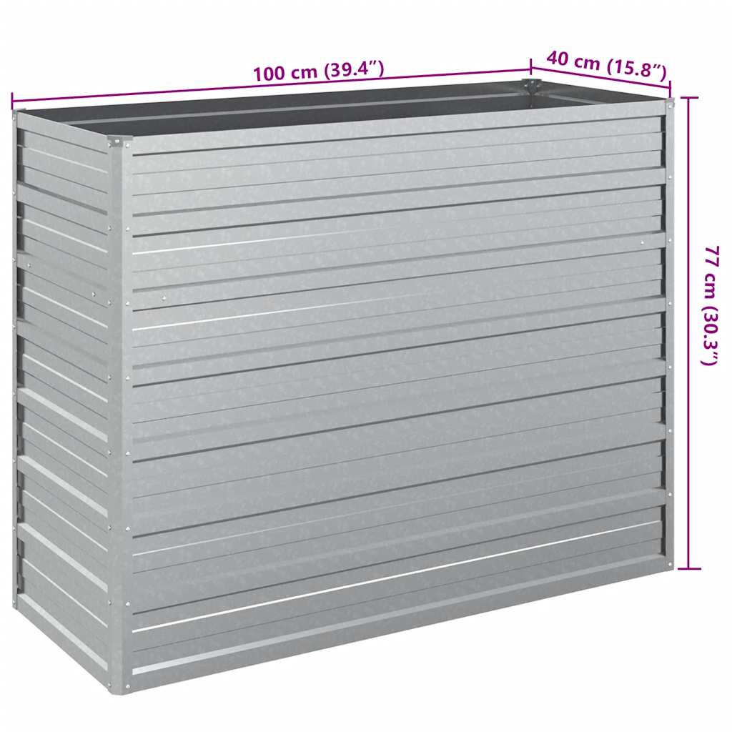 Garden Raised Bed 100x40x77 cm Galvanized Steel Silver