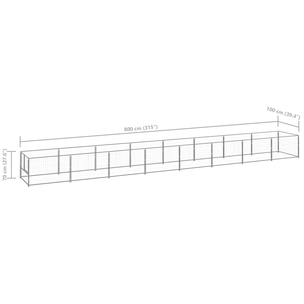 Dog Kennel Silver 8 m² Steel