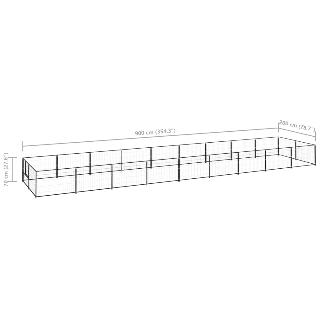 Dog Kennel Black 18 m² Steel
