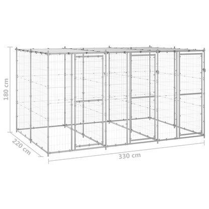 Outdoor Dog Kennel Galvanised Steel with Roof 7.26 m²