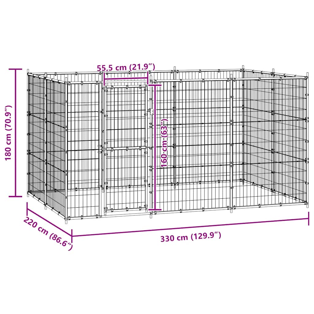 Outdoor Dog Kennel Steel 7.26 m²