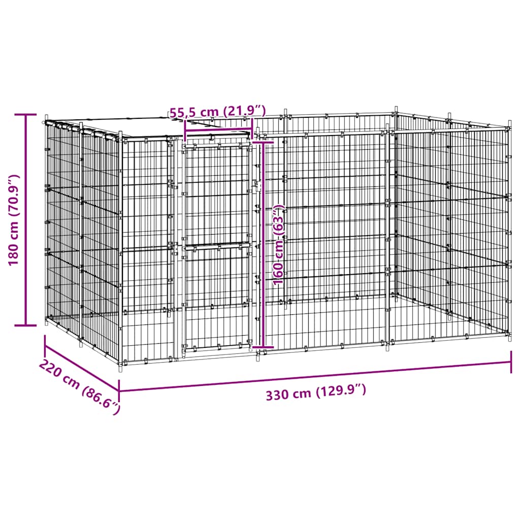 Outdoor Dog Kennel Galvanised Steel with Roof 7.26 m²
