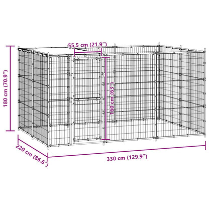 Outdoor Dog Kennel Galvanised Steel with Roof 7.26 m²