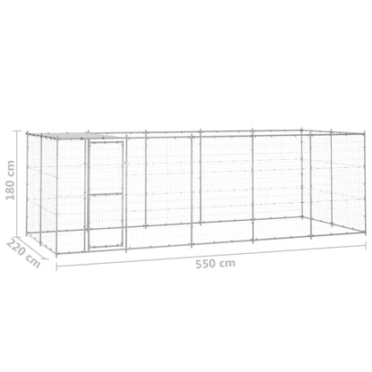 Outdoor Dog Kennel Galvanised Steel with Roof 12.1 m²